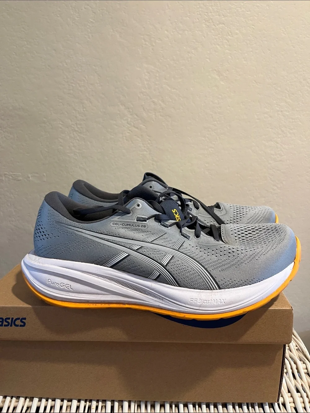 ASICS Men's Gray Athletic Running Shoes with Orange Outsole (Gel-Cumulus 28)